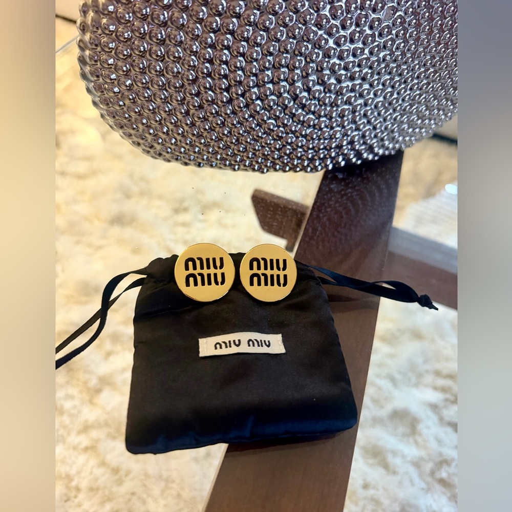 Miu Miu Gold Logo Round Earrings